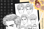 200 Procreate Male head stamp brush, a Brush Add-On by DrawingStoryShop (Thumbnail 1 of 7)