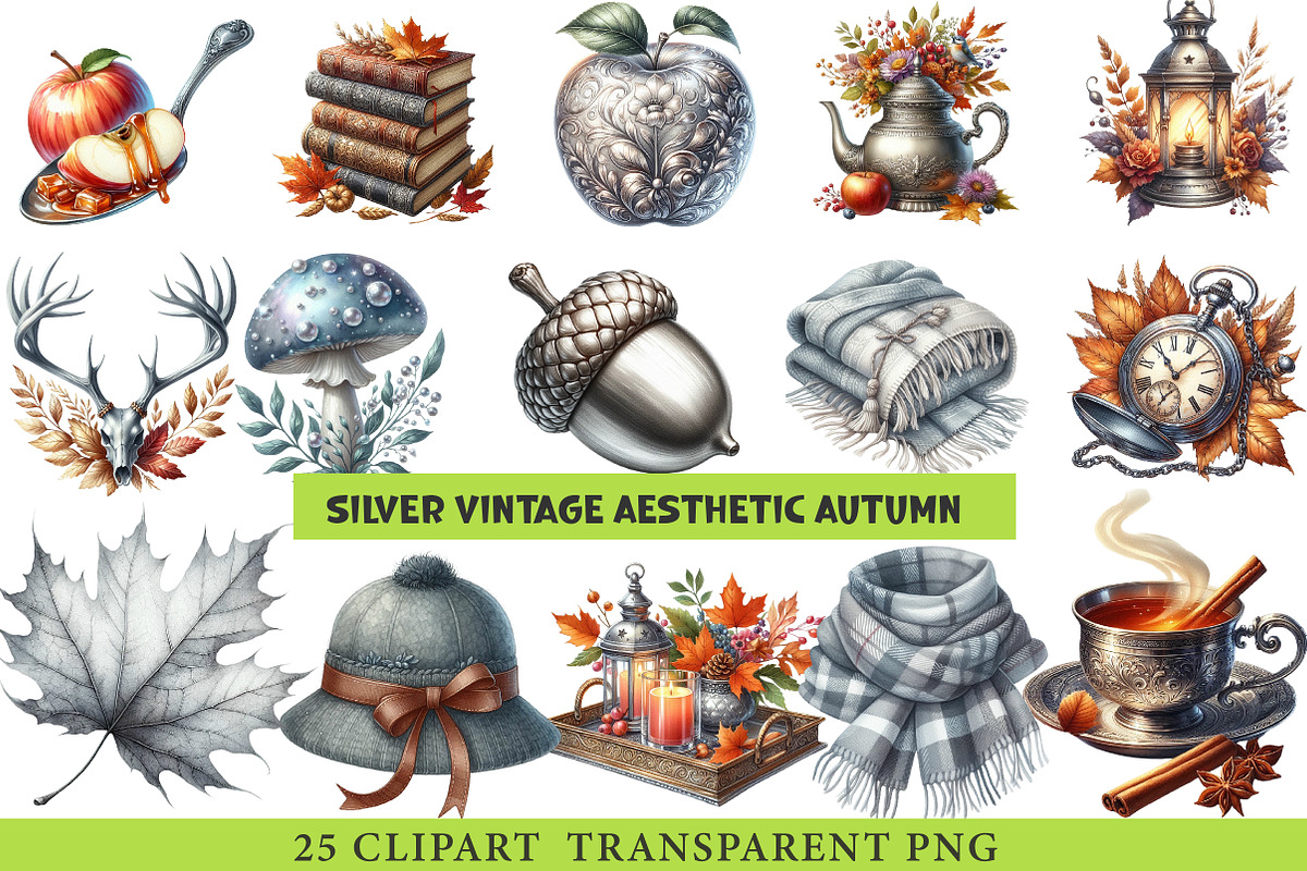 Silver Vintage Aesthetic Autumn Png, an Illustration by cherrydesign (Photo 1 of 3)
