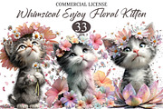 Whimsical Floral Kitten Clipart, a Seasonal Illustration by designcity5 (Thumbnail 1 of 5)