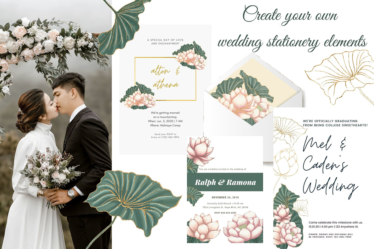 Pink and gold lotus & water lilly, a Work Illustration by Mrs.Swan_Design (Photo 4 of 6)