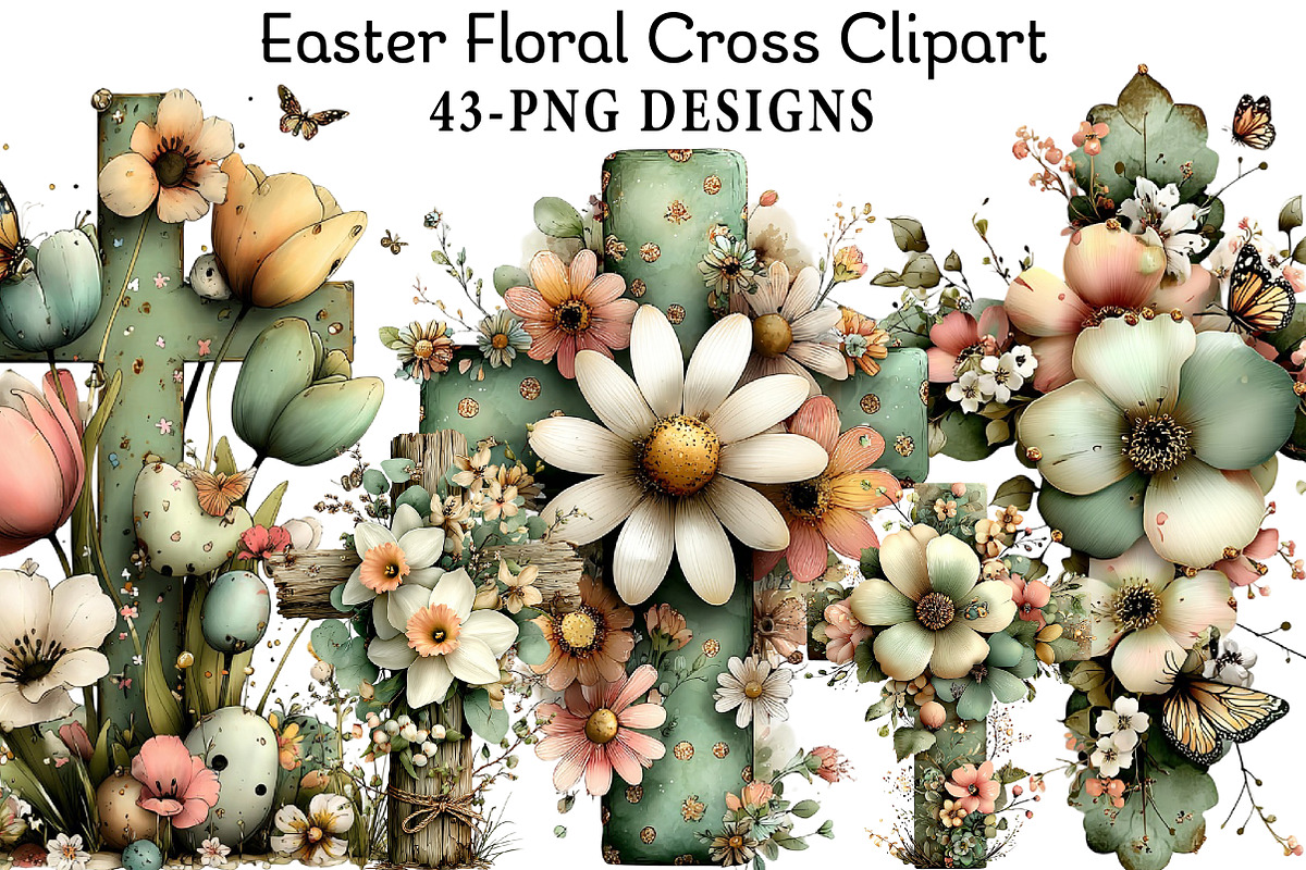 Easter Floral Cross Clipart, an Illustration by Daily.Designs (Photo 1 of 8)