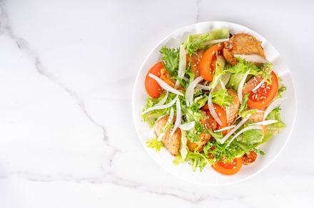 Vegetable salad with grilled chicken, a Food & Drink Photo by Rimma