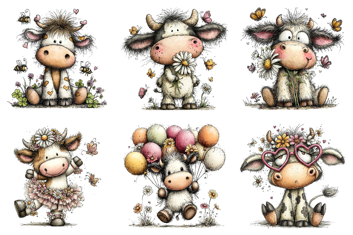 Whimsical Spring Cow Clipart, an Illustration by Dream Creation (Photo 4 of 6)