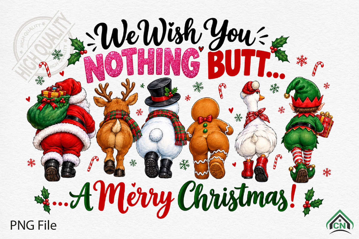 We Wish You Nothing Butts Christmas, a Seasonal Illustration by Craft Nest (Photo 1 of 6)