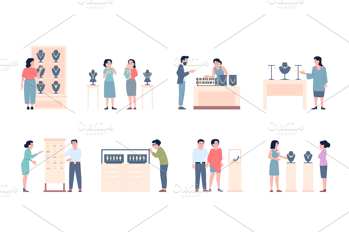 People in jewelry store. Male female, an Object Illustration by LadadikArt