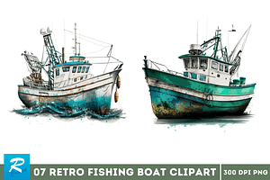 Retro Fishing Boat Clipart Bundle