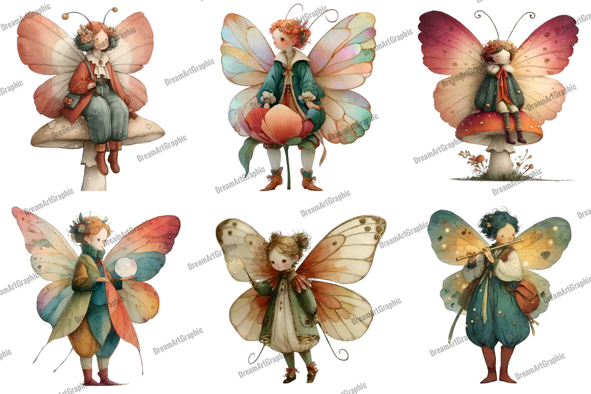 Whimsical Butterfly Fairy Clipart, an Illustration by DreamArtGraphic (Photo 5 of 5)