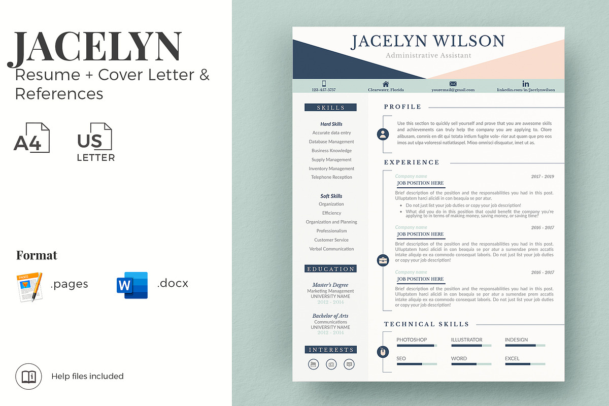 Creative Resume Example, CV Cover L., a Resume Template by HIRED Design Studio (Photo 1 of 19)