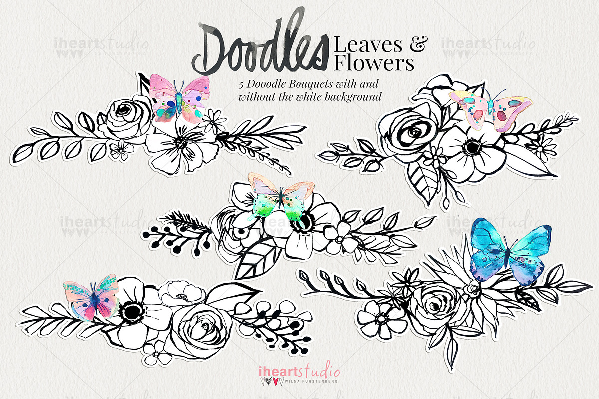 Doodle Leaves and Flowers, an Illustration by iHeartStudio (Photo 2 of 3)