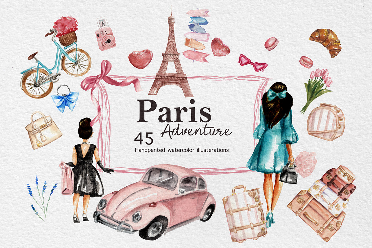 Watercolour Paris Travel Clip art, a Decorative Illustration by HabitusDesigns (Photo 1 of 8)