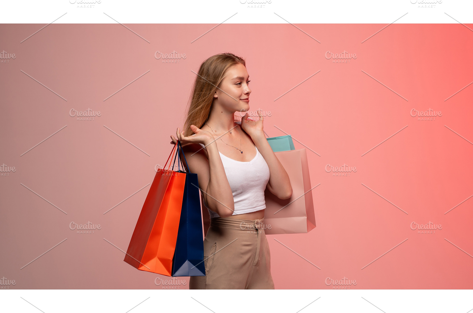 Young woman shopping, feeling happy, a Person Photo by volodymyrshtun13795