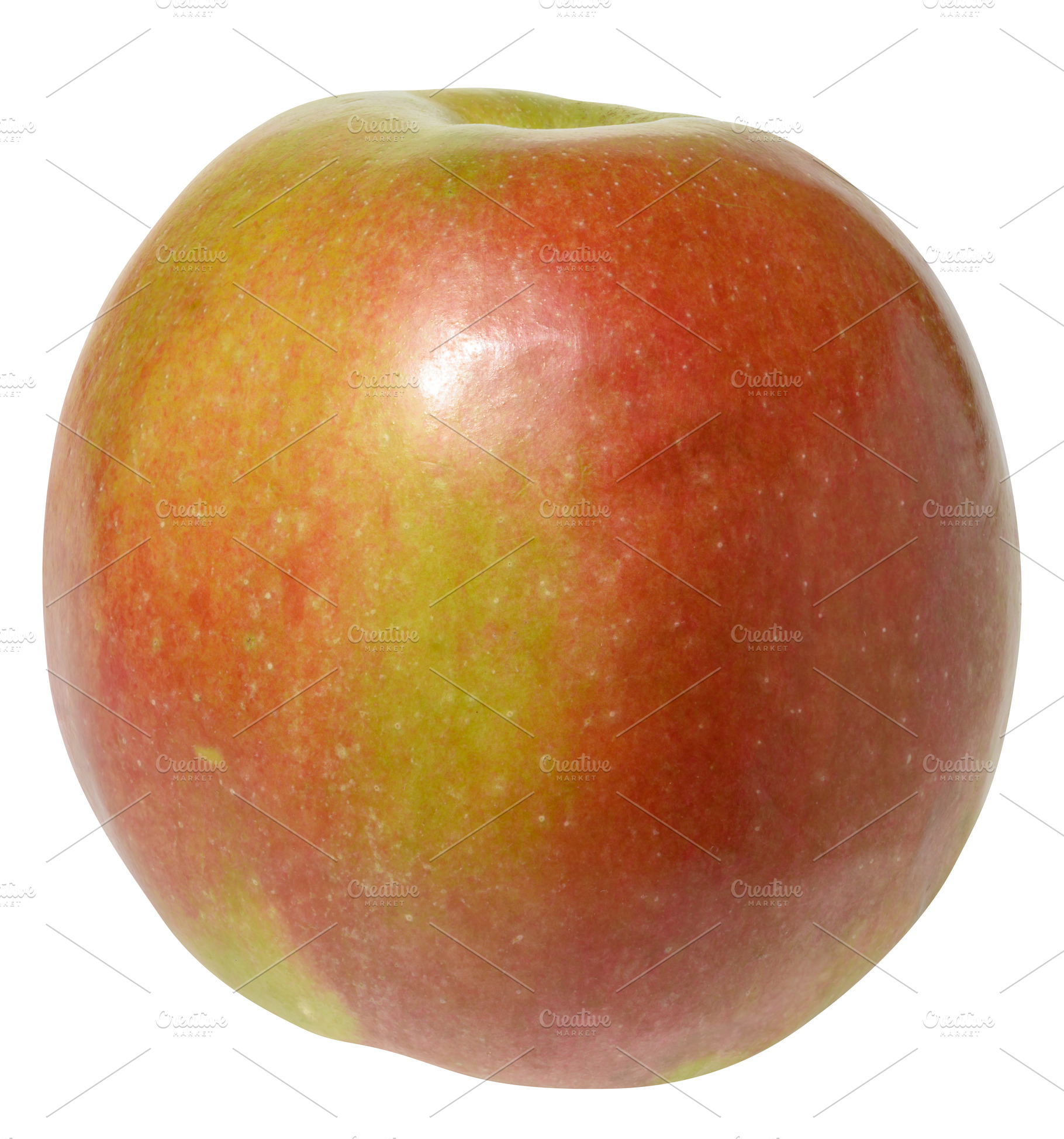 Round, ripe apple with a smooth red and green skin, isolated bac, a Food & Drink Photo by ndanko