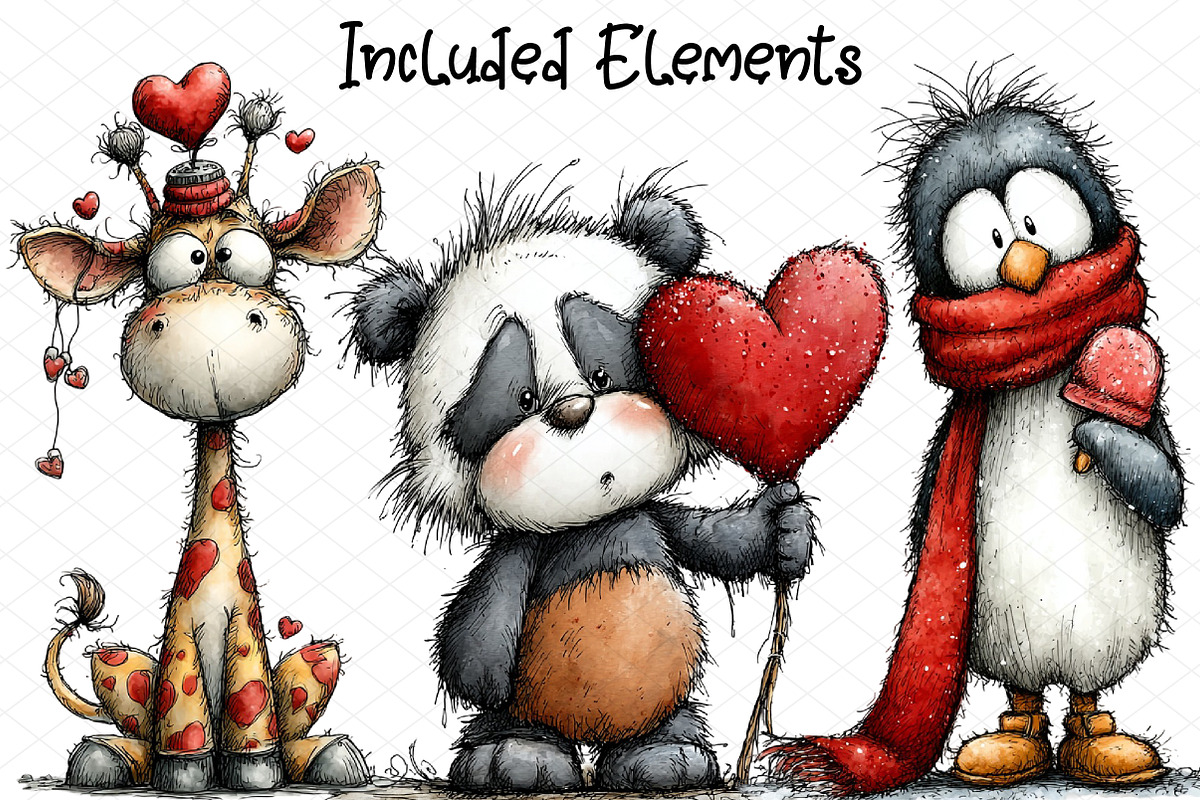 Whimsical Valentine Animals Clipart, an Illustration by cherrydesign (Photo 2 of 4)