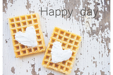 Very beautiful Belgian waffles on an old table-an inscription of a happy day., a Food & Drink Photo by Artsaba Family