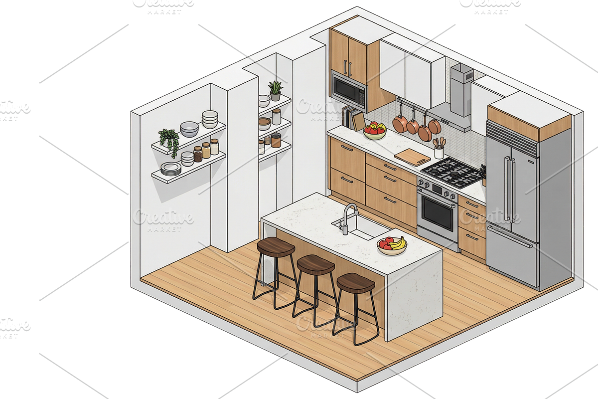 kitchen interior 3D illustration, an Object Illustration by Nurlan's shop (Photo 3 of 3)