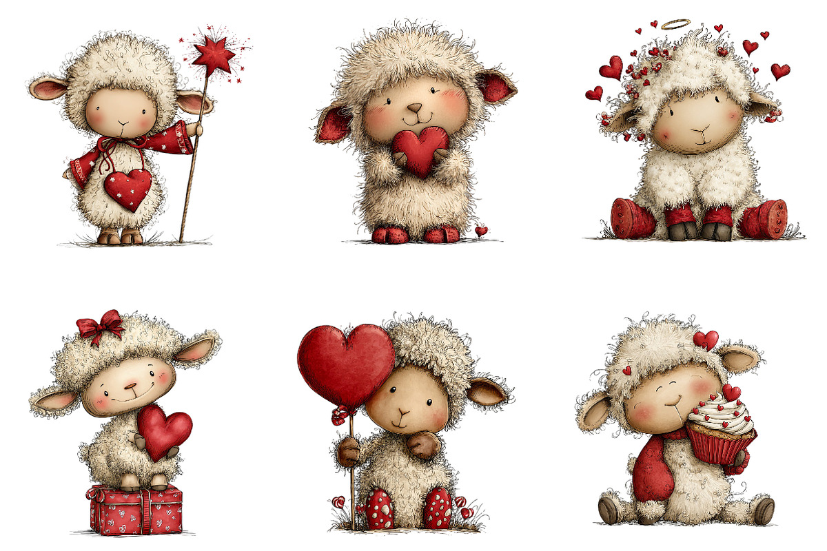 Quirky Valentines Sheep Clipart, an Illustration by Dream Creation (Photo 4 of 6)
