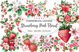 Strawberry Pink Floral Clipart