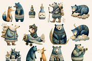 BLUE FOLK BEAR BABY SHOWER CLIPART, an Animal Illustration by Daring Digies (Thumbnail 2 of 9)