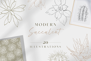 Line Art Succulent Illustrations, a Decorative Illustration by CL Creative Studio