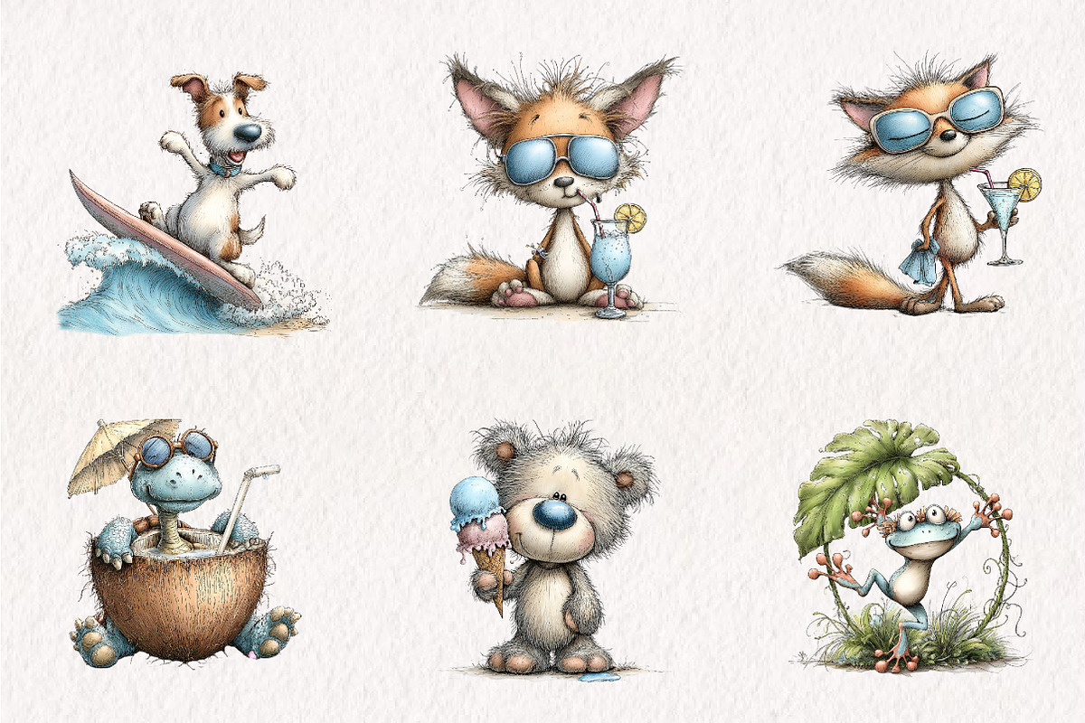 Whimsical Summer Animals Clipart, an Animal Illustration by CreationArt (Photo 3 of 7)