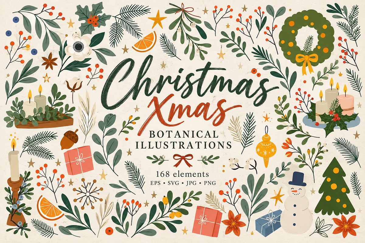 Christmas Botanical Clipart, a Seasonal Illustration by Anna Studio (Photo 1 of 12)