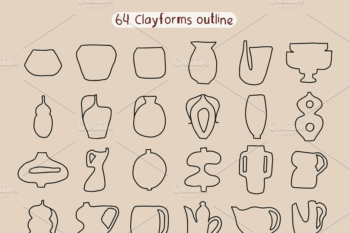 224 POTTERY CLIPART - HAND DRAWN, an Object Illustration by JuDesign (Photo 3 of 25)