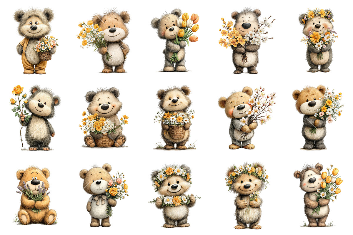 Watercolor Spring Teddy Bear Clipart, an Illustration by OK Design (Photo 3 of 6)