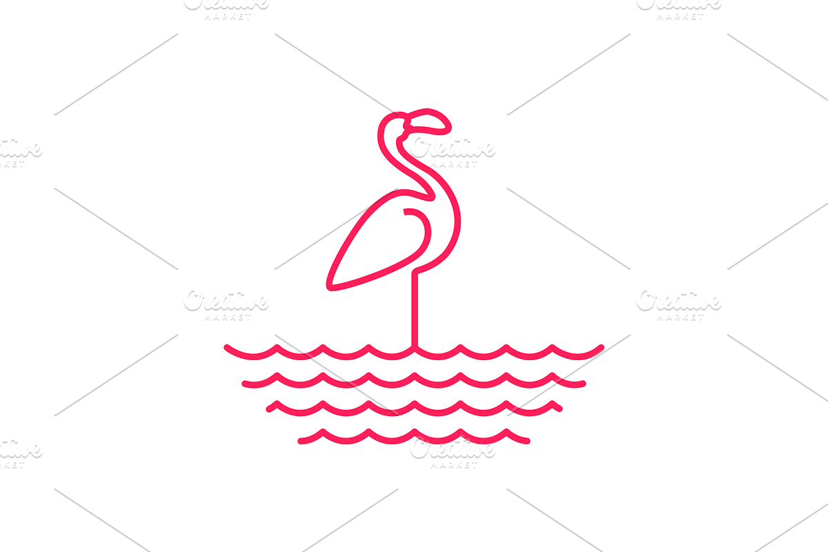 flamingo bird line simple logo, a Branding & Logo Template by devastd