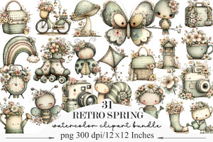 Whimsical Retro Spring Clipart, an Illustration by Designking