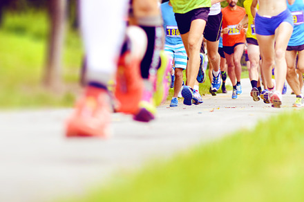 Detail of feet marathon running stock photo containing people and athlete, a Sports & Recreation Photo by HalfPoint