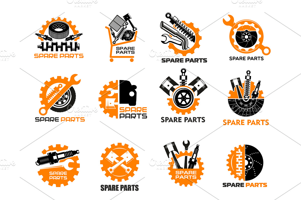 Car spare part icons, repair service, a Transportation Illustration by Vector Tradition