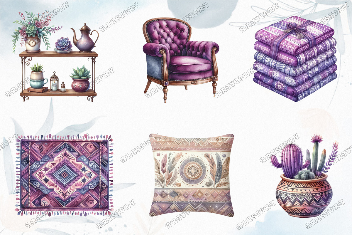 Watercolor Purple Boho Interior, a Graphic by designcity5 (Photo 3 of 5)