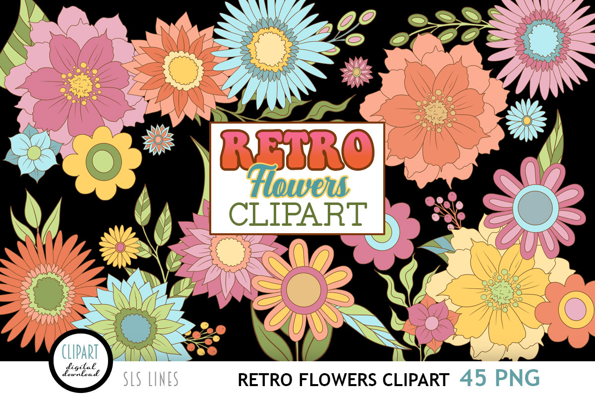 Retro Flower Clipart PNG, an Illustration by SLS Lines (Photo 5 of 6)