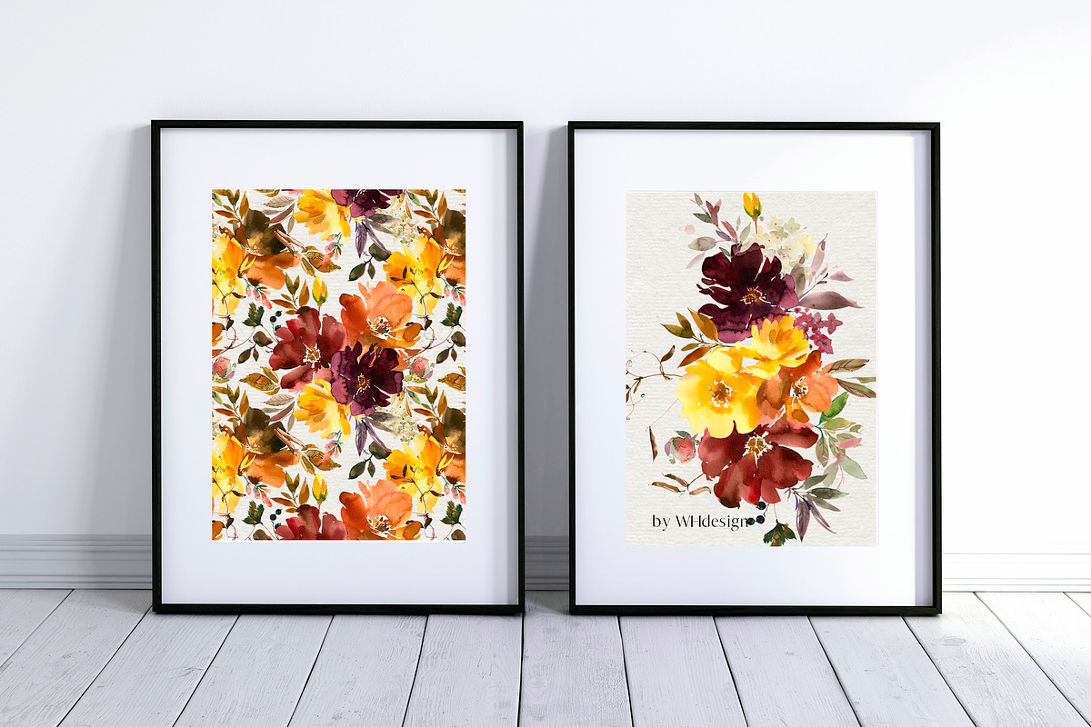 Maroon Yellow Orange Florals PNG, a Decorative Illustration by whiteheartdesign (Photo 8 of 9)