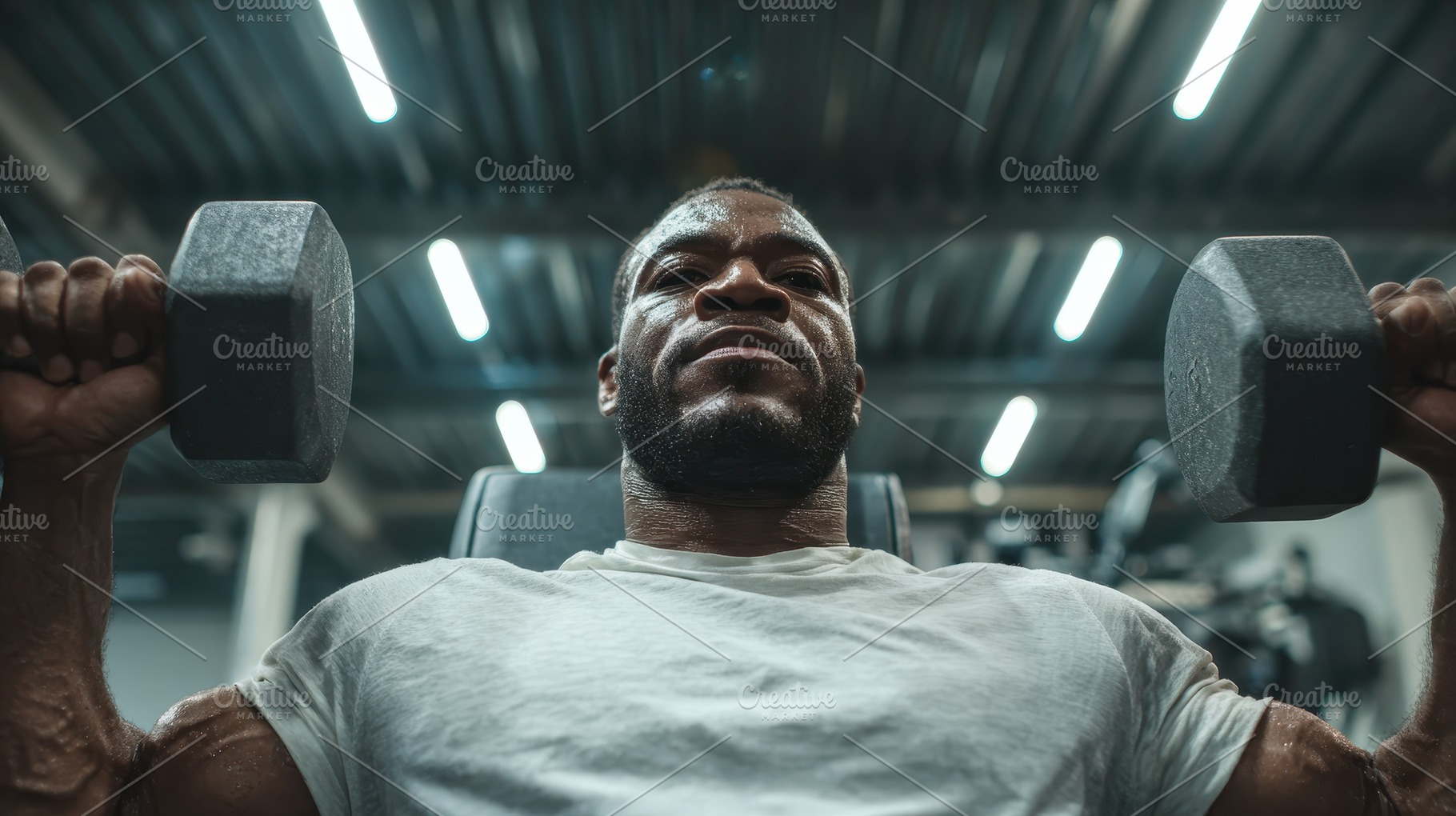 Muscular Man Gym Workout Dumbbells S, a Photo by Pixeness Studio