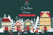 Christmas Houses Vector Clipart, a Seasonal Illustration by Jenny Quince (Thumbnail 1 of 9)
