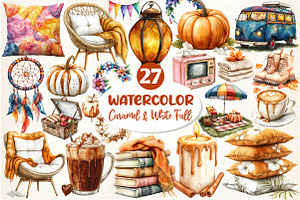 Cozy Caramel & White Fall Clipart, an Illustration by Dream Creation