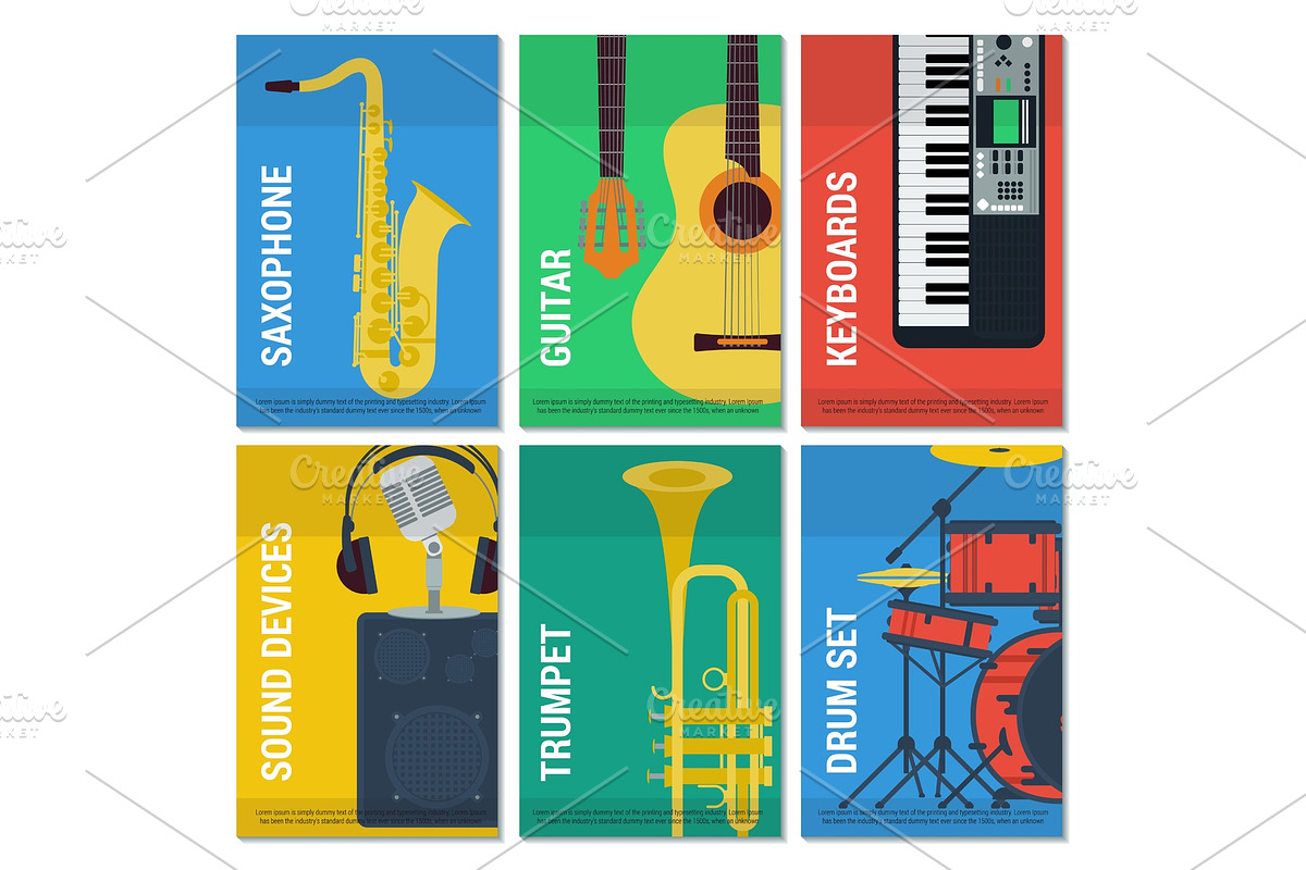 Six flat banners musical instruments, an Object Graphic by Vasser