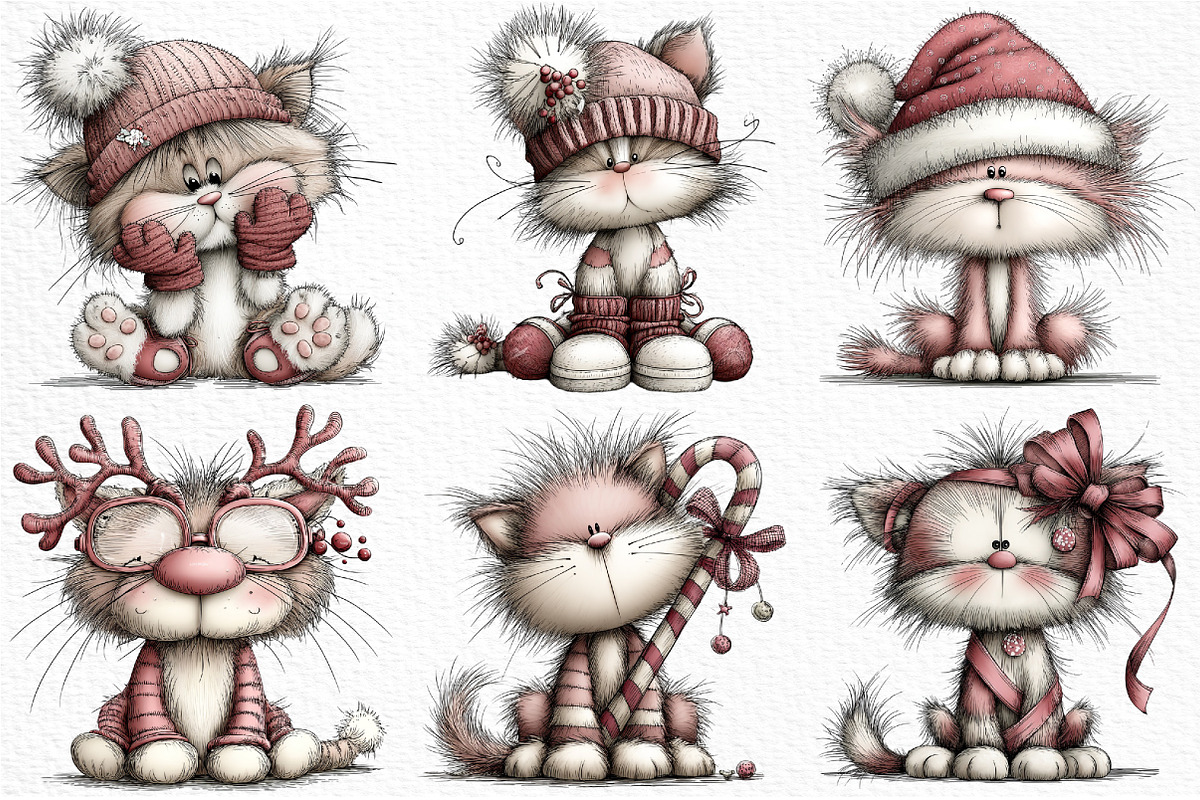 Whimsical Christmas Cat Clipart, an Illustration by Craft Nest (Photo 6 of 6)