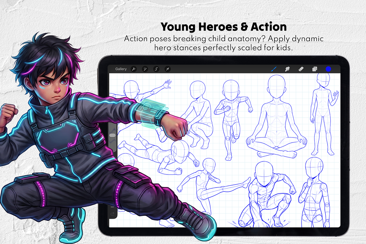Kids Procreate Body Poses Stamps, a Brush Add-On by Selentaori Studio (Photo 7 of 11)