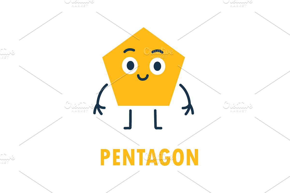 Yellow pentagon cartoon with smiling, an Object Illustration by GraphiShop