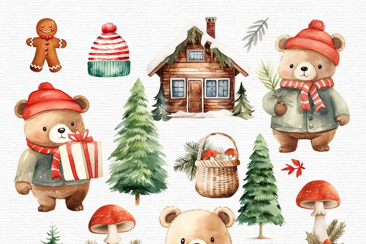Watercolor Christmas Bear Clipart, an Illustration by Autumn Breeze (Photo 2 of 7)