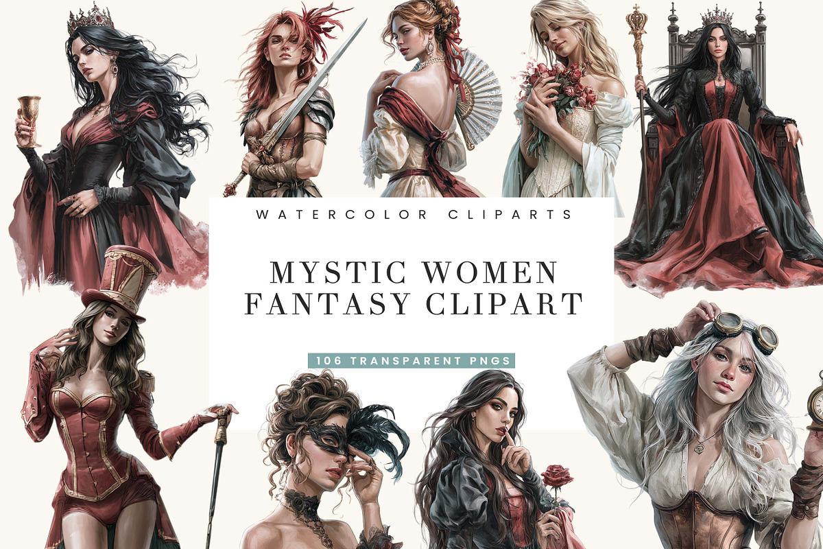 Mystic Women Fantasy Clipart Bundle, a Person Illustration by BusyDaydesign (Photo 1 of 9)
