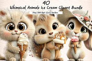 Whimsical Animals Ice Cream Clipart, an Illustration by Digital Artistic99