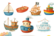 Boat Clipart Set, a Decorative Illustration by Pati Charm Studio (Thumbnail 1 of 8)