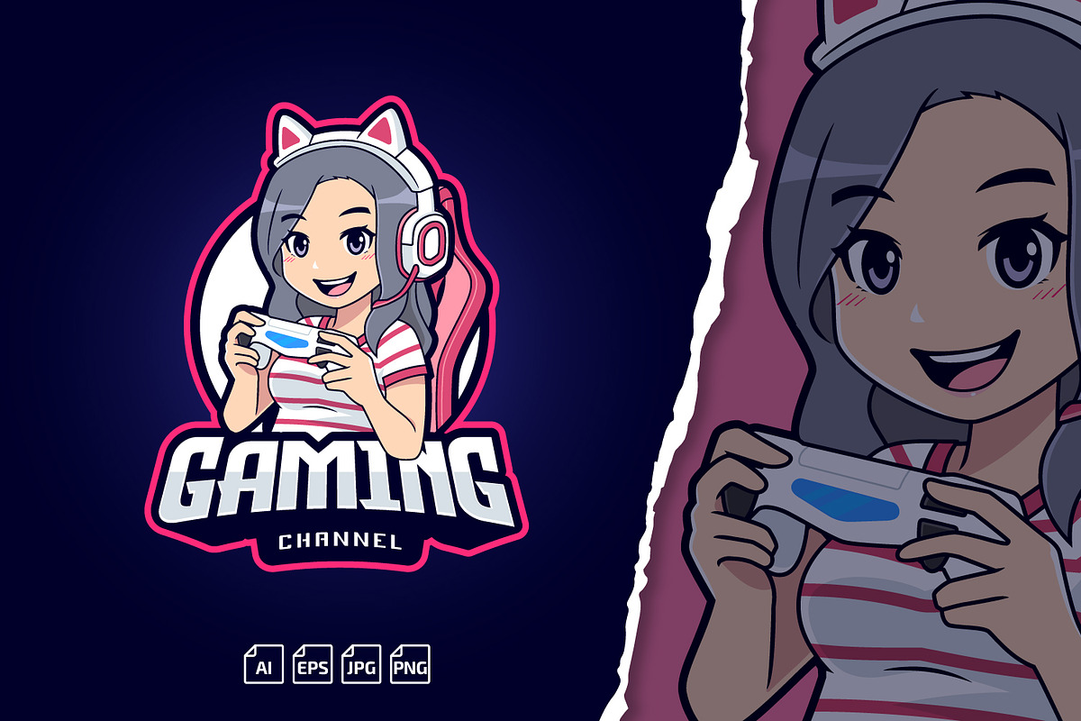 Cute Gamer Girl Mascot Logo, a Branding & Logo Template by tkzgraphic