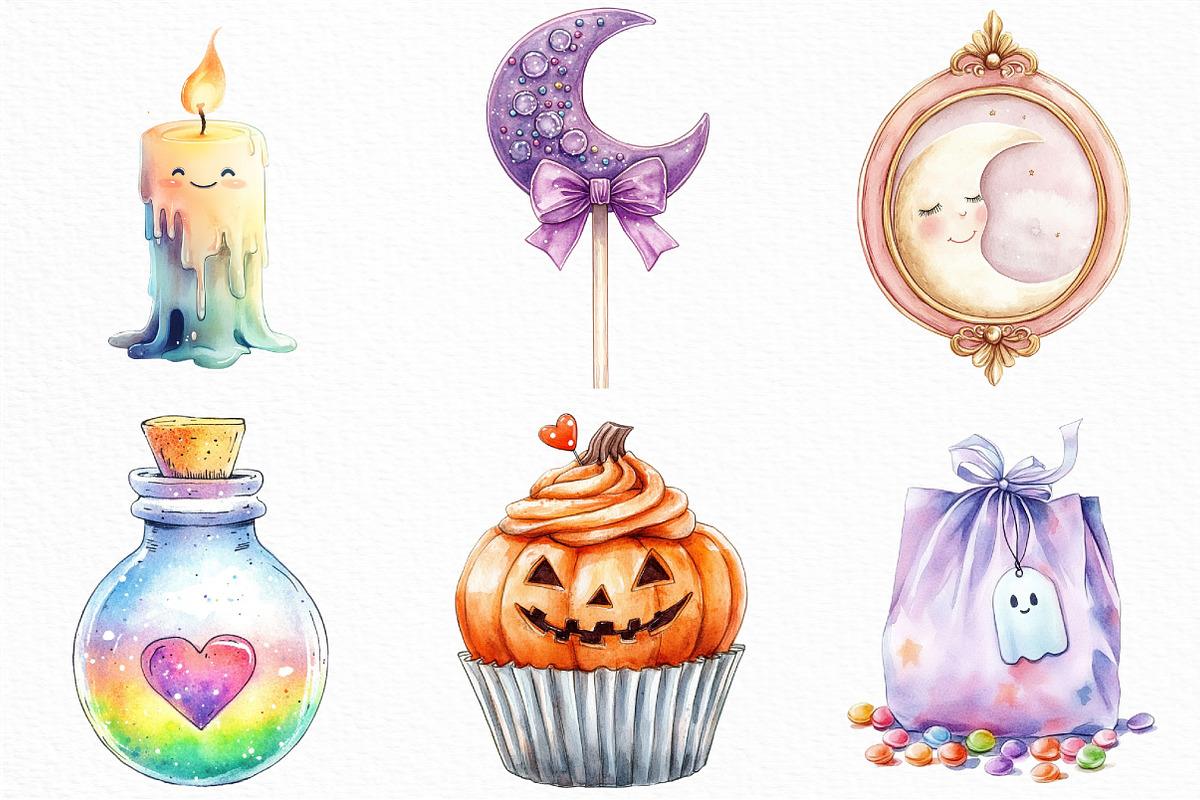 Watercolor Dreamy Cute Halloween PNG, an Illustration by Craft Nest (Photo 5 of 6)