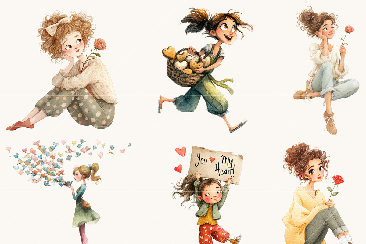 Whimsical Girl Valentine Clipart, a Person Illustration by Design Scotch (Photo 7 of 8)