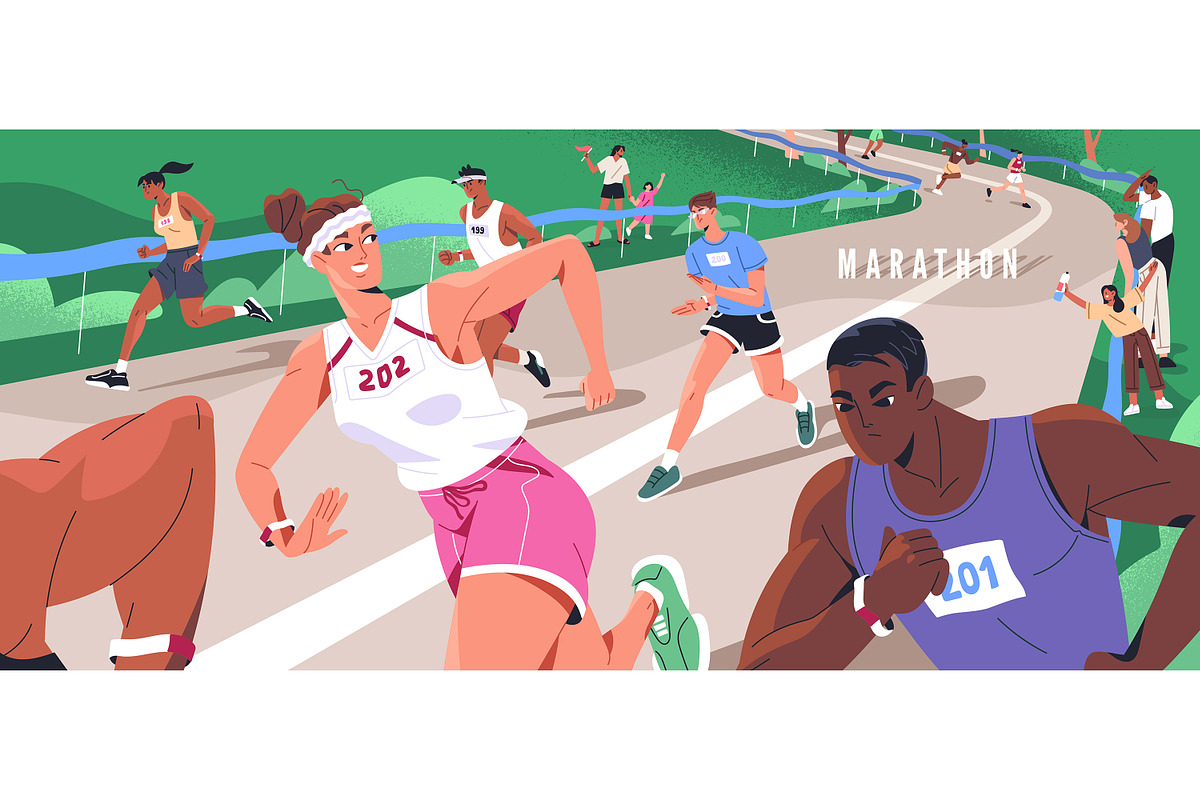 Sports people running marathon, a Sport Illustration by PaperTrident (Photo 1 of 3)