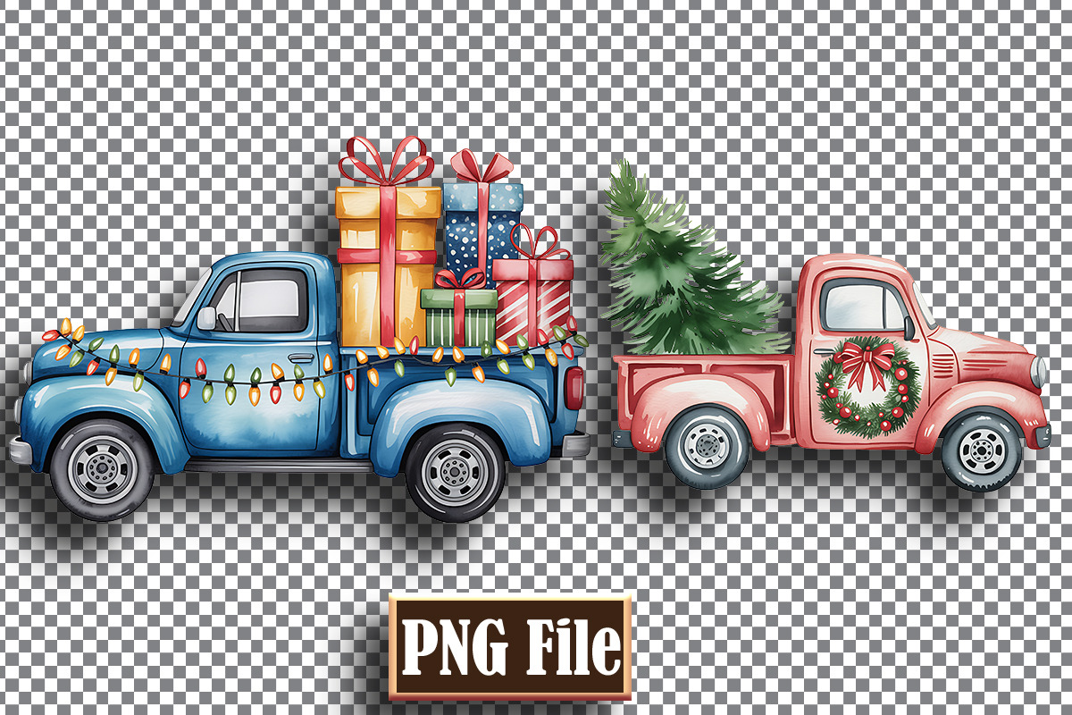 Watercolor Christmas Trucks Clipart, a Decorative Illustration by protabsorkar11 (Photo 4 of 7)
